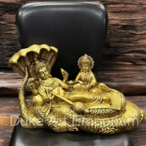 Divine Vishnu Lakshmi Brass Idol – 9 Inches Lord Vishnu & Goddess Lakshmi Murti for Home Temple