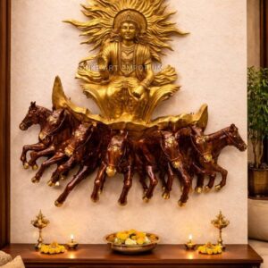 Good Luck Brass Surya Rath Wall Hanging suryarath 60 Inch – Fine Quality Handcrafted Sun God Chariot Wall Art
