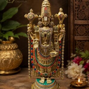 4 Feet Brass Tirupati Balaji Idol | venkateshwar 48 Inch Handmade Lord vainkteshvar Venkateswara Statue Stone finsh | 45 Kg Decorative Brass Murti for Temple, Home & Spiritual Décor