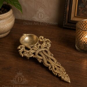 Handcrafted Brass Diya (Oil Lamp) for Home Temple & Pooja Decor | lenght 7.5 inch