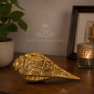 Handcrafted Brass Conch (Shankh) for Home Temple & Pooja Decor | 5 x 2.75 x 2.5 Inches