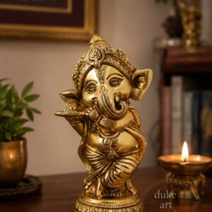 Handcrafted Brass Lord Ganesha Idol for Home Temple & Décor | 5.7 Height