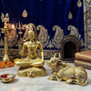 Pure Brass Shiva Nandi Idol Set | 22 Inch Lord Shiva with Matching Nandi 10 inch | Handmade Devotional Statue | Shiva|Shivnandi