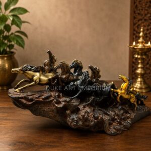 Premium 10.5 Inch Brass 9 Running Horses Statue – Handcrafted Vastu Décor Showpiece for Home, Office & Luxury Interior Decoration