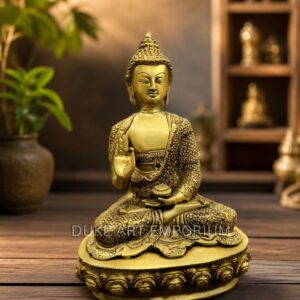 12 Inch Brass Buddha Idol | Handmade Meditating Buddha Statue | 4.5 Kg Decorative Brass Sculpture for Home, Office & Meditation Décor