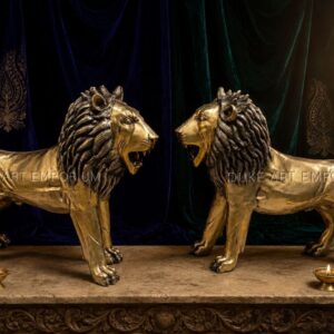 Antique Finish Brass Lion Pair Statue – Fine Quality Royal Lion Showpiece for Décor & Gifting