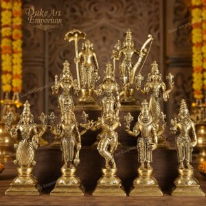 9 Inch Brass Dashavtara Idol | Handmade Dash Avtar Lord Vishnu Statue | 20 Kg Decorative Brass Murti for Home Temple & Spiritual Décor